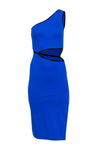 One Shoulder Sleeveless Hidden Side Zipper Cutout Slit Fitted Club Dress/Midi Dress