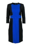 Round Neck Pleated Colorblocking Sheath Sheath Dress