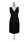 A-line V-neck Hidden Back Zipper Fitted Slit Little Black Dress With a Ribbon