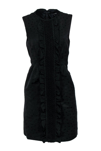 Polka Dots Print Hidden Back Zipper Sleeveless Sheath Round Neck Sheath Dress/Little Black Dress With Ruffles