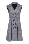 A-line V-neck Button Closure Belted Pocketed Collared Dog Houndstooth Print Dress