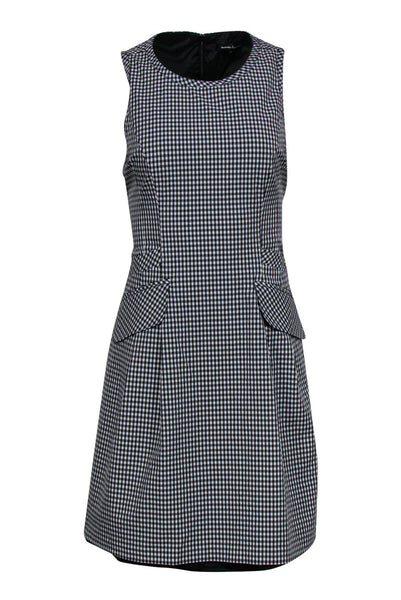 Shift Spring Round Neck Pocketed Checkered Gingham Print Dress