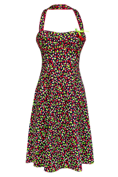 A-line General Print Halter Sweetheart Full-Skirt Beaded Dress