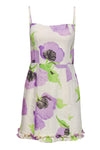 Fit-and-Flare Fitted Hidden Back Zipper Pleated Spaghetti Strap Sweetheart Floral Print Spring Dress With Ruffles
