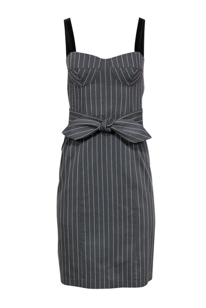 Sexy Striped Print Hidden Back Zipper Fitted Belted Sleeveless Sweetheart Sheath Sheath Dress/Club Dress