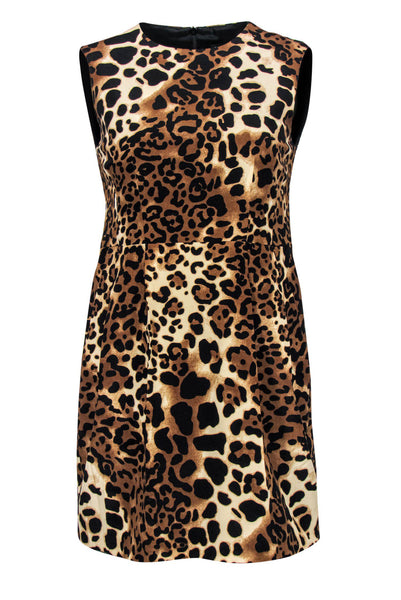 Silk Fit-and-Flare Round Neck Pocketed Pleated Fitted Animal Leopard Print Dress