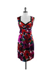 Gathered Hidden Back Zipper Slit Floral Print Sleeveless Dress