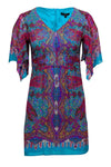 V-neck Paisley Print Fitted Pleated Flowy Silk Dress