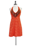 Halter Cotton Back Zipper Beaded Embroidered Above the Knee Dress