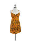 V-neck Empire Waistline Pocketed Pleated Hidden Back Zipper General Print Halter Dress