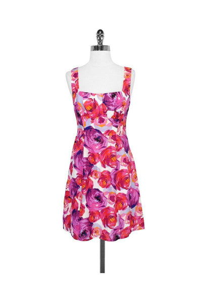 Pleated Hidden Back Zipper Floral Print Dress