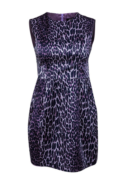 Sleeveless Sheath Pocketed Hidden Back Zipper Round Neck Animal Leopard Print Sheath Dress