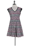 V-neck Back Zipper Piping Polka Dots Print Summer Fall Dress