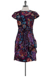 Short Sleeves Sleeves Floral Print Round Neck Silk Above the Knee Pocketed Draped Hidden Back Zipper Dress