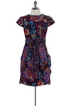 Round Neck Silk Floral Print Above the Knee Short Sleeves Sleeves Draped Pocketed Hidden Back Zipper Dress