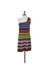 One Shoulder Ribbed Striped Print Dress
