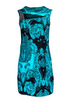 Round Neck Sheath Mesh Asymmetric Sheer Paisley Print Sheath Dress