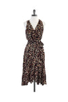 Tie Waist Waistline Sleeveless Silk Sequined Draped Tiered Animal Print Dress With Ruffles