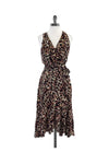 Silk Sequined Draped Tiered Animal Print Tie Waist Waistline Sleeveless Dress With Ruffles