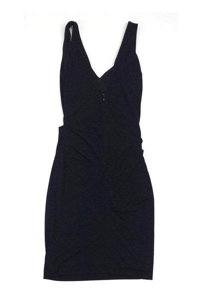 Gathered V Back Hidden Back Zipper Sleeveless Dress