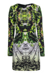 Long Sleeves Floral Print Round Neck Bodycon Dress/Club Dress