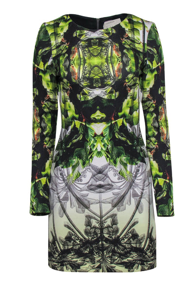 Round Neck Long Sleeves Floral Print Bodycon Dress/Club Dress