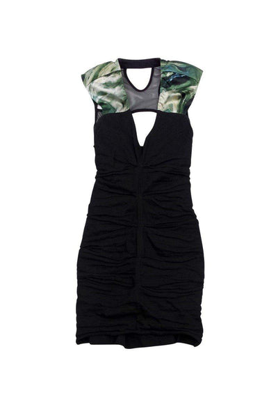 Tall Sexy V-neck Sleeveless General Print Back Zipper Cutout Ruched Mesh Bodycon Dress/Evening Dress/Maxi Dress