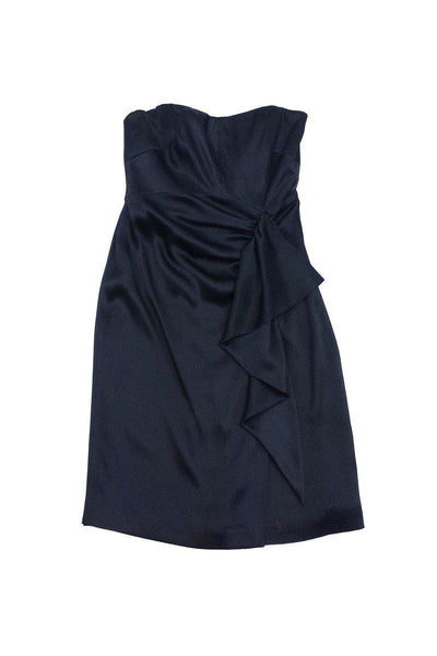 Strapless Silk Hidden Back Zipper Draped Dress With a Bow(s)