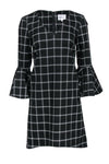 V-neck Bell Sleeves Back Zipper Plaid Print Shift Dress