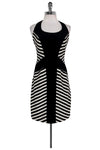 Sexy Halter Scoop Neck Silk Fitted Striped Print Sleeveless Dress