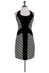 Sexy Halter Scoop Neck Silk Sleeveless Striped Print Fitted Dress