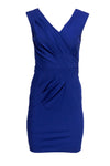 V-neck Cocktail Fitted Draped V Back Hidden Back Zipper Pleated Sleeveless Party Dress