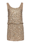 Scoop Neck Draped Sequined Elasticized Waistline Cocktail Sleeveless Geometric Print Dress