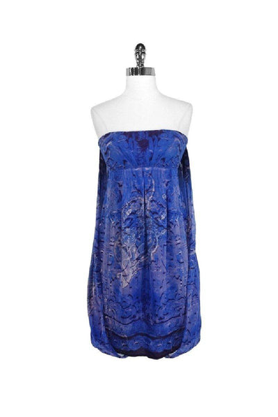 Tall Strapless Abstract Print Bubble Dress Below the Knee Draped Pleated Fitted Dress