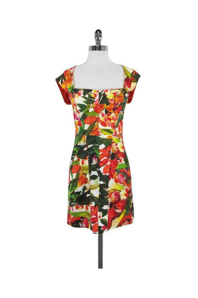 Floral Print Cap Sleeves Sleeveless Hidden Back Zipper Dress