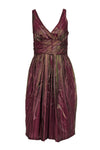 A-line Pleated Silk Cocktail Plunging Neck Two-Toned Print Dress
