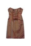 Strapless Hidden Back Zipper Gathered Silk Striped Print Dress