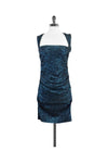 Cutout Hidden Back Zipper Sequined Gathered Button Closure Cap Sleeves Dress