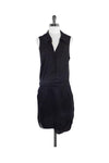 Sleeveless Mesh Pocketed Button Front Silk Collared Dress