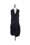 Collared Silk Button Front Pocketed Mesh Sleeveless Dress