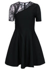 Round Neck Fit-and-Flare Short Sleeves Sleeves General Print Fitted Mesh Dress