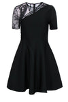 Fit-and-Flare General Print Round Neck Mesh Fitted Short Sleeves Sleeves Dress