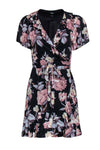 Floral Print Fit-and-Flare Rayon Wrap Fitted Short Sleeves Sleeves Dress With Ruffles