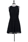 Flared-Skirt Mesh Hidden Side Zipper Keyhole Above the Knee Striped Print Little Black Dress