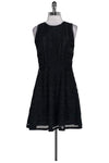 Flared-Skirt Above the Knee Hidden Side Zipper Keyhole Mesh Striped Print Little Black Dress