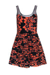 Floral Print Scoop Neck Sleeveless Hidden Side Zipper Mesh Fitted Fit-and-Flare Ballerina Dress