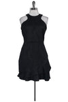 Above the Knee Hidden Side Zipper Fitted Keyhole Round Neck Sleeveless Little Black Dress With Ruffles