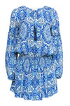 Wrap Belted Ruched Long Sleeves Paisley Print Round Neck Peasant Dress