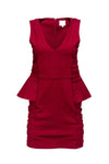 V-neck Peplum Fitted Ribbed Hidden Back Zipper Sleeveless Bodycon Dress