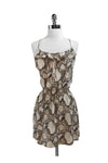 Spaghetti Strap Silk Abstract Print Elasticized Waistline Above the Knee Racerback Dress With Ruffles